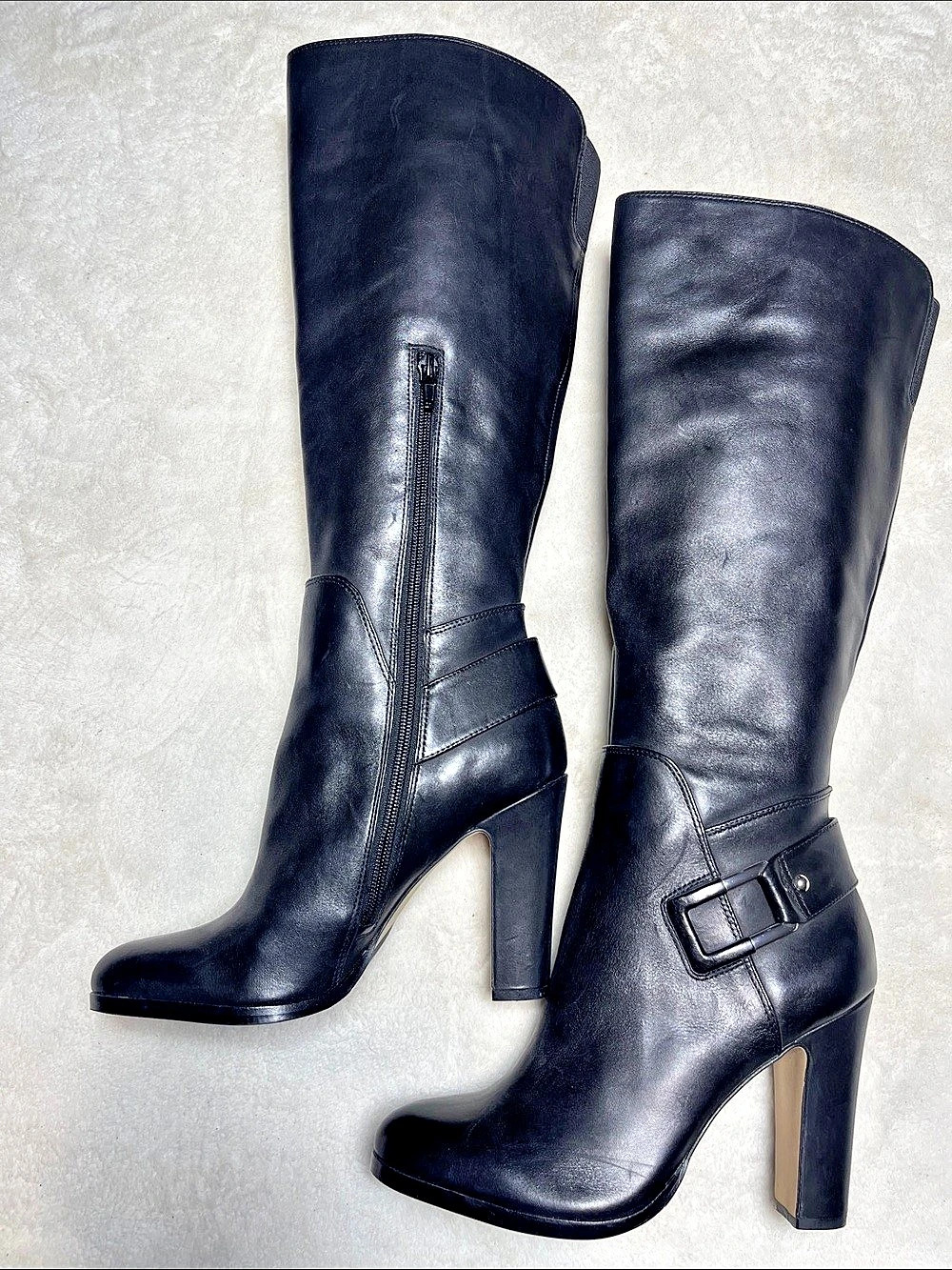 Vince Camuto Black Leather Heeled Tall Boots US 8.5